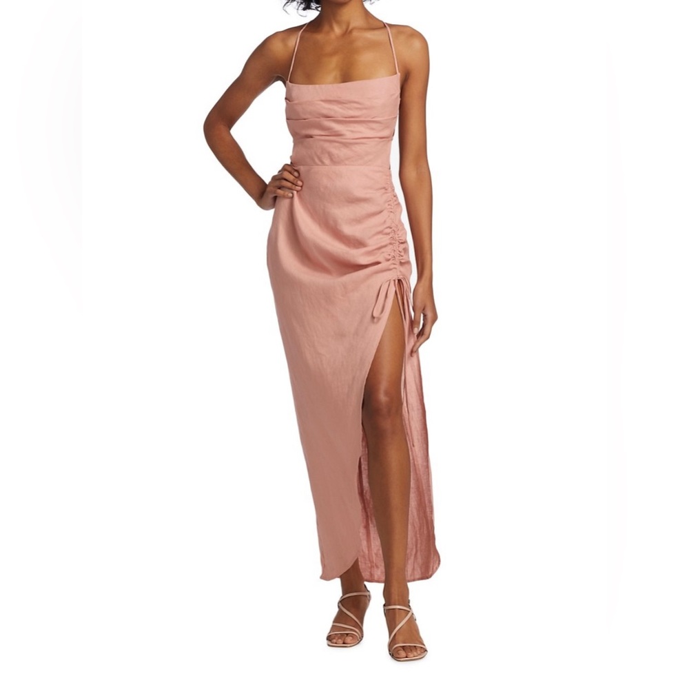 Rumer Loulou Linen Ruched Maxi Dress